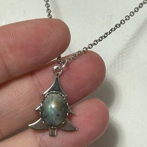 4/$100 Christmas tree Silver Pendant Necklace with Iridescent Stone 🎄